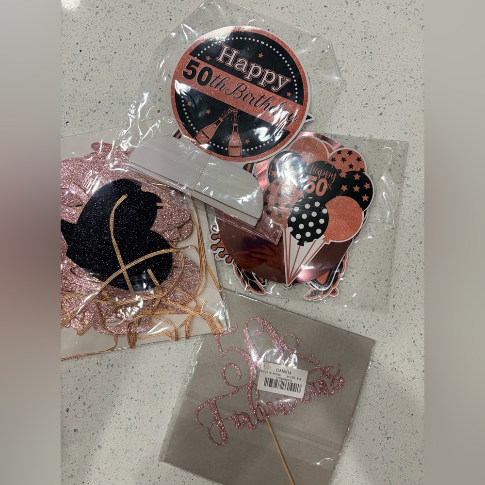 Elegant 50th Birthday Party Decoration Set - Black and Rose Gold